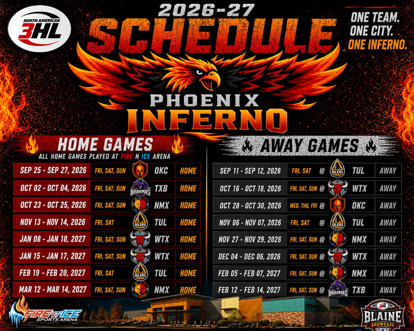 Phoenix Inferno 2026-27 Schedule
